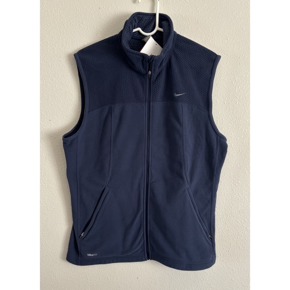 Nike Men's M Therma-FIT Fleece Vest Navy Blue Full Zip Training NWT Vintage Y2K